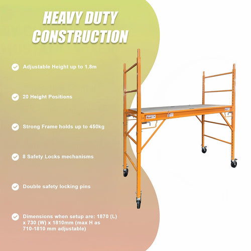 Mobile Scaffold Ladder - Yellow, Wheeled, 450kg Capacity