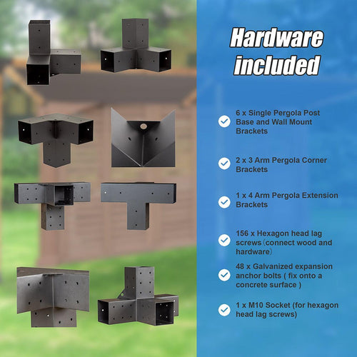 Pergola Kit with Matte Black Steel Brackets – Double Wall Mount with ...