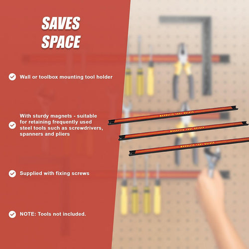 3 x 61cm Magnetic Wall Mounted Tool Holder Storage Organiser Garage Workshop