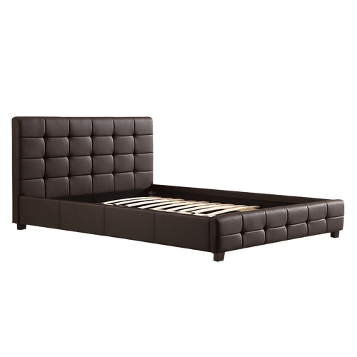 Queen Brown PU Leather Deluxe Bed Frame
