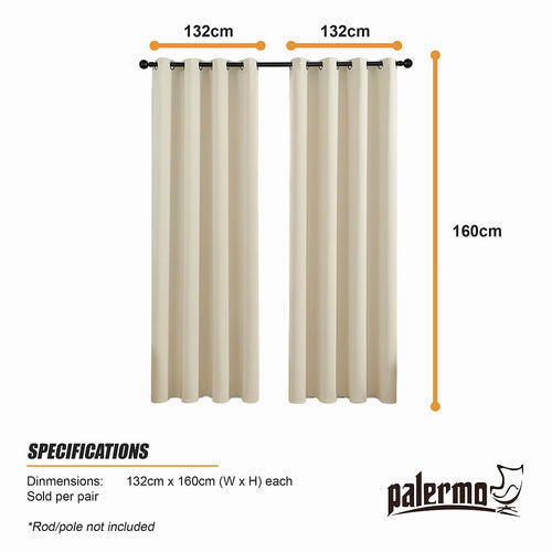 Cream 2X Blockout Curtains – Blackout Window Draperies Pair with Eyelets for Bedroom 132x160cm