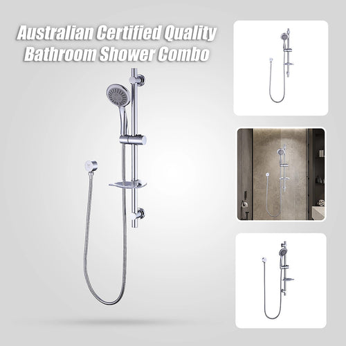 Chrome Hand Held Shower Rail Set with Soap Dish – Modern Bathroom Fixture
