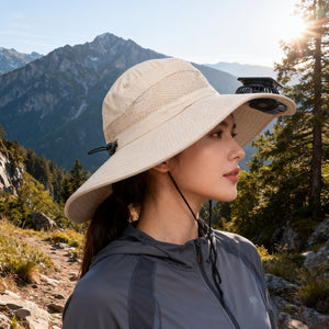 Solar & USB Powered Cooling Hat with Dual Fan – Khaki Outdoor Sun Hat