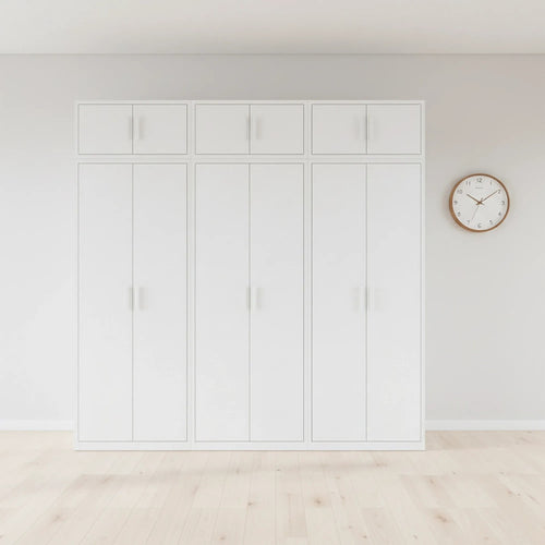 240x240cm 6-Door White Steel 2 Hanging and 1 Shelf Wardrobe with White Handle Storage Cabinet