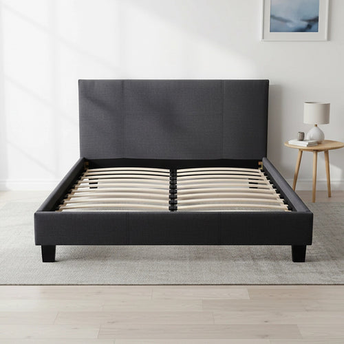 Queen Size Bed Frame with Headboard – Grey Linen Fabric