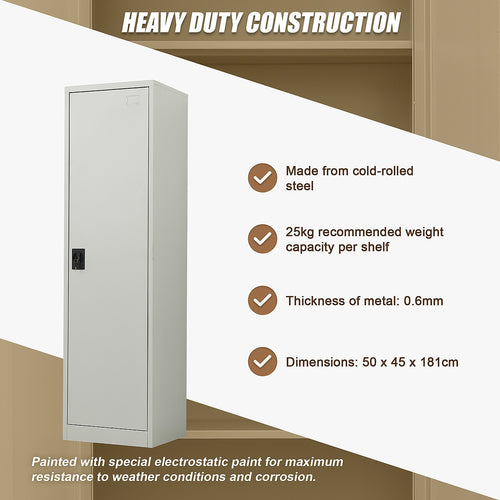 Single Door Metal Locker Cabinet - Grey without Legs