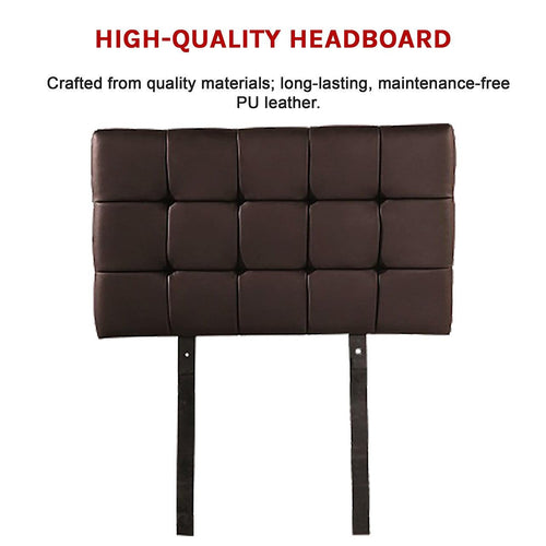 Single PU Leather Bed Deluxe Headboard Bedhead - Brown