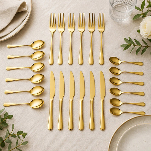 24 Piece Gold Cutlery Set Stainless Steel Dinnerware