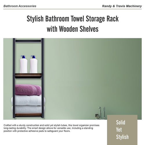 Stylish Bathroom Towel Storage Rack with Wooden Shelves