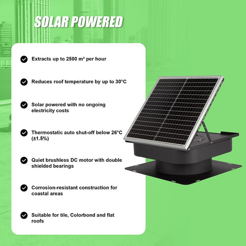 30W Solar Roof Vent Fan Exhaust for Home Garage & Van Ventilation