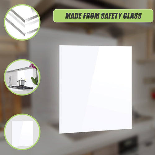 Toughened 90 x 70cm White Glass Kitchen Splashback – Modern Heat-Resistant Design for Homes