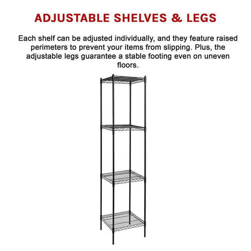 Modular Wire Storage Shelf 350 x 350 x 1800mm Steel Shelving - Baking Black Technology