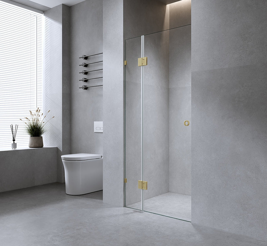 100cm Wall-to-Wall Frameless Shower Screen with Chrome Brackets, SS Hinges & Wall F-Brackets