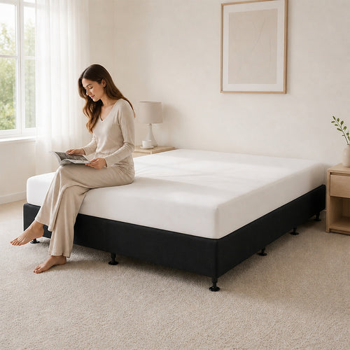 King Slatted Ensemble Bed Base - Black Linen Breathable Cover