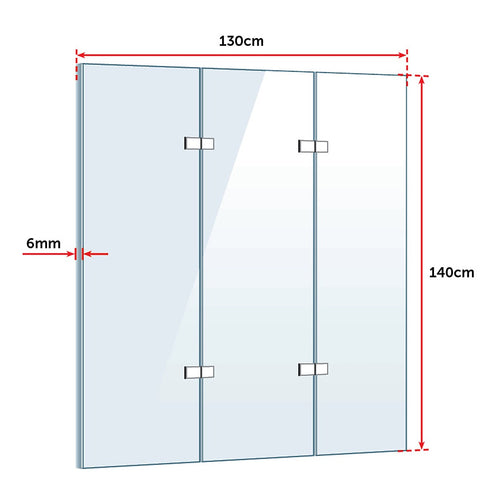 3 Fold CHROME Folding Bath Shower Screen Door Panel - 130 x 140cm