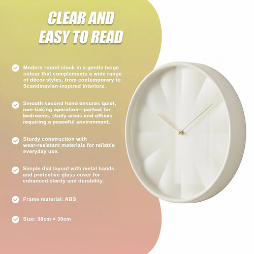30cm Silent Sweep Wall Clock Modern ABS Frame