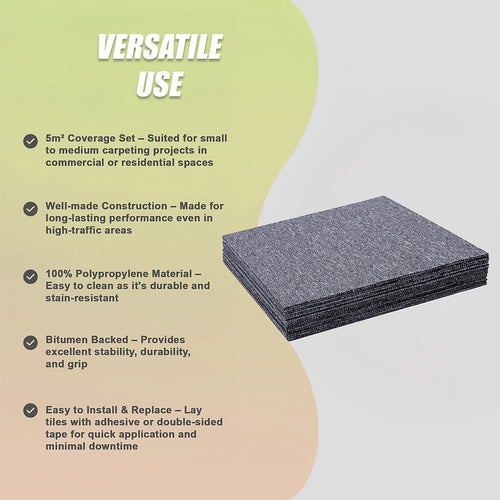 5m² Light Grey Carpet Tiles Set – Commercial & Home Flooring for Office, Retail & Living Areas