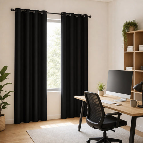 Black 2X Blockout Curtains – Blackout Window Draperies Pair with Eyelets for Bedroom 132x244cm