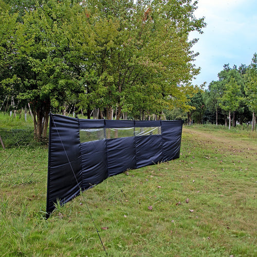 Camping Windbreak with Clear Windows & Bag – 725x140cm Black