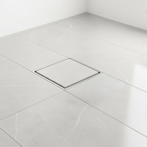 10 x 10cm Square Shower Drain with Tile Insert Grate – Chrome Stainless Steel