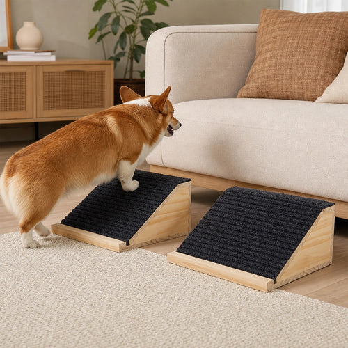 Wooden Pet Ramps 2 Pack Non Slip Dog & Cat Ramps for Stairs