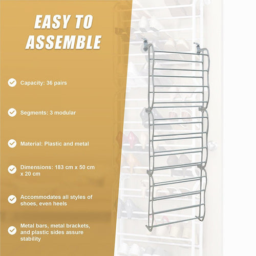 36 Pair Shoe Holder Organiser Over The Door Hanging Rack