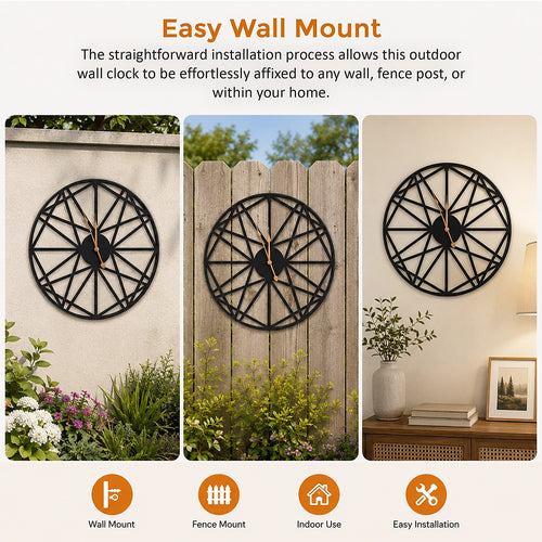 Large Metal Outdoor Wall Clock – Weather-Resistant Design for Garden or Home Décor