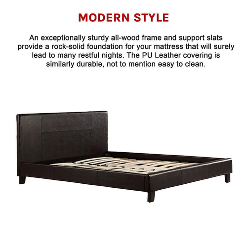 Queen Bed Frame Brown PU Leather