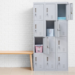 12-Door Locker – Grey Standard Lock with 2 Keys | Secure Storage for Office, Gym, School