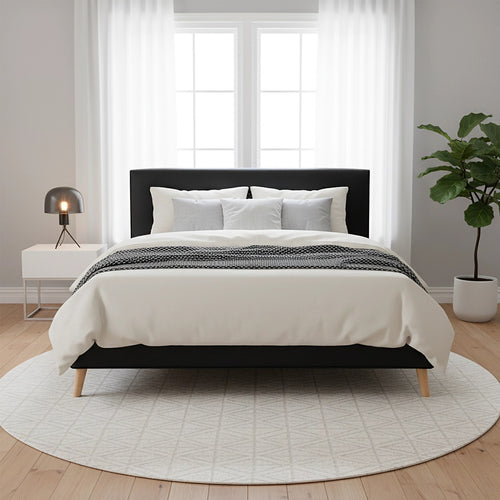 Queen PU Leather Deluxe Bed Frame - Black