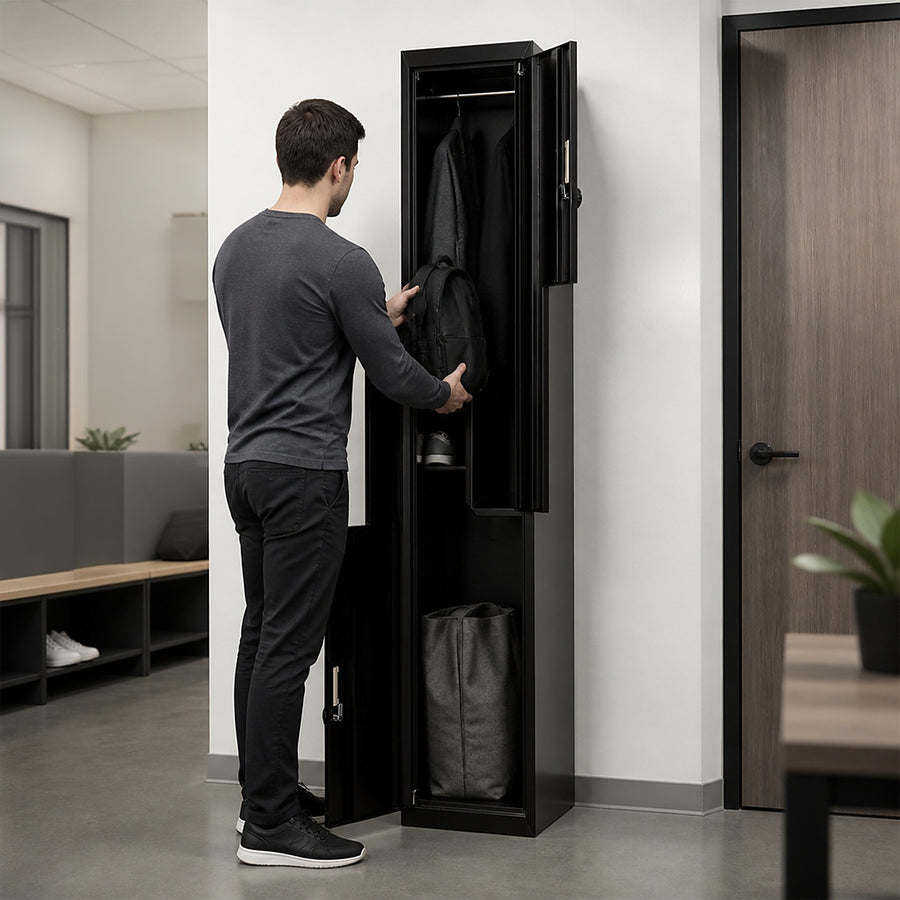 Metal Storage Locker with L-Shaped Doors – Black, 4-Digit Combination Lock