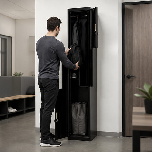 Metal Storage Locker with L-Shaped Doors – Black, 4-Digit Combination Lock