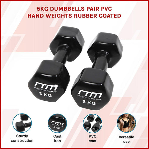 5kg Dumbbells Pair PVC Hand Weights PVC Coated