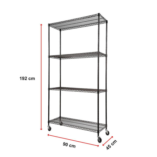 Modular Wire Storage Shelf 900 x 450 x 1800mm Steel Shelving - Baking Black Technology with Wheels