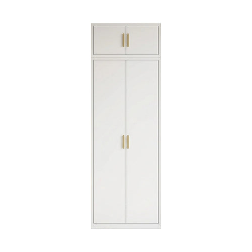 80x240cm 2-Door White Steel Hanging Wardrobe with Gold Handle Storage Cabinet