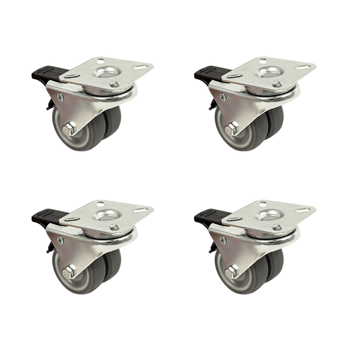 4 x 2" Heavy Duty Swivel Double Wide Castor Wheels Trolley 50mm Furniture Rubber With Brake