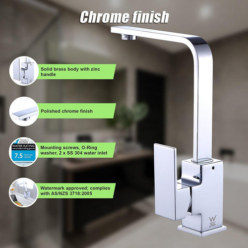 Kitchen Mixer Tap L-Neck Faucet Laundry Bathroom Sink in Chrome