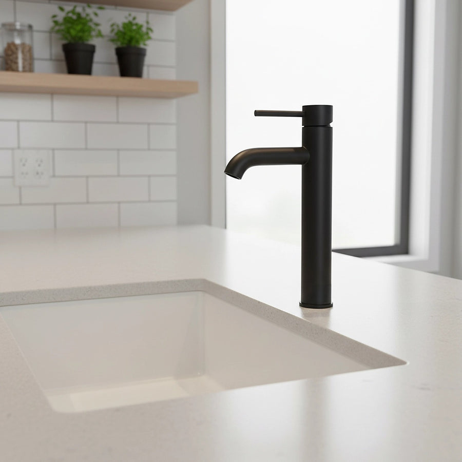 Tall Basin Mixer Tap Faucet – Kitchen, Laundry & Bathroom Sink Mixer in Black