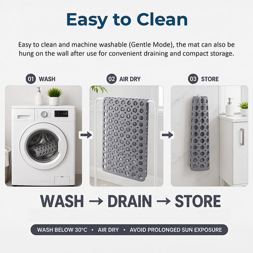 60x90cm Grey Non Slip Bath Mat TPE Shower Mat with Suction Cups