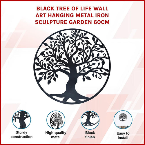 60cm Black Tree of Life Wall Art Hanging Metal Iron Sculpture Garden