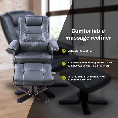 PU Leather Massage Chair Recliner Ottoman Lounge Remote - Black