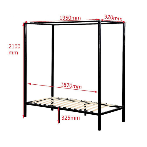 4 Four Poster Single Bed Frame - Black