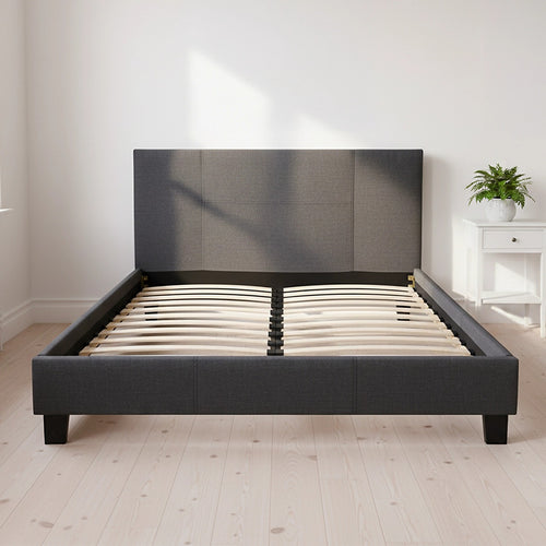 Double Size Bed Frame with Headboard – Grey Linen Fabric