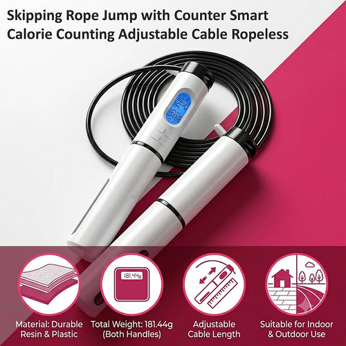 Skipping Rope Jump with Counter Smart Calorie Counting Adjustable Cable Ropeless