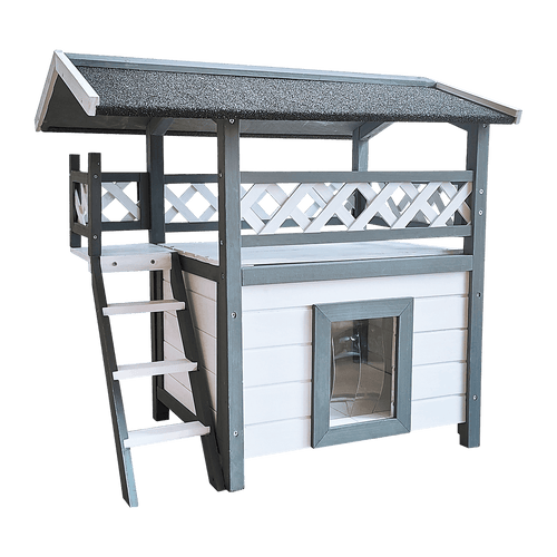 Cat House Weatherproof 2-Story Indoor Outdoor Wooden Shelter Bitumen Roof