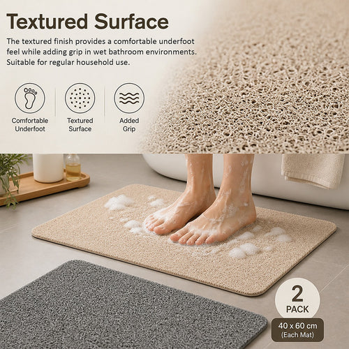 Non Slip Shower Mat 2 Pack Fast Draining PVC Bathroom Mats Beige & Grey