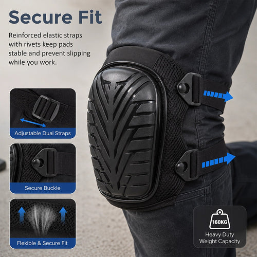 Heavy Duty Work Knee Pads – Construction Safety Pads with Foam & Gel Cushion for Trades
