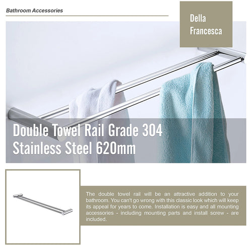 Double Towel Rail Grade 304 Stainless Steel 620mm