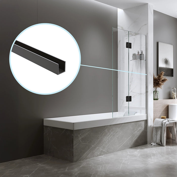 90cm Frameless Glass Bath Screen with Channel and Brass Hinges - Black