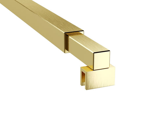 Frameless Shower Screen 120 x 210cm | Curved Glass, Gold Square Stabilising Bar + Wall F-Bracket